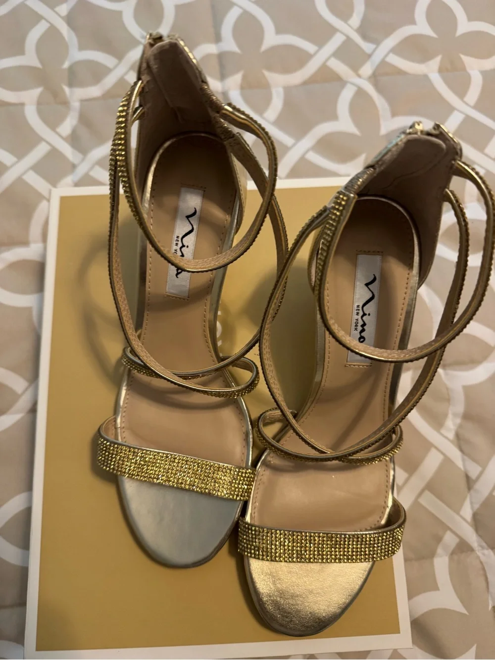 Nina Shoes Gold Rhinestone Strappy Dress Heels